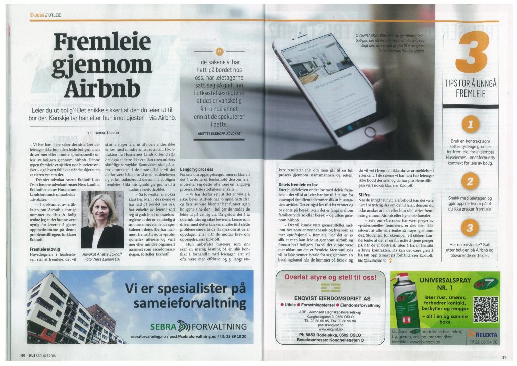 Fremleie gjennom Airbnb